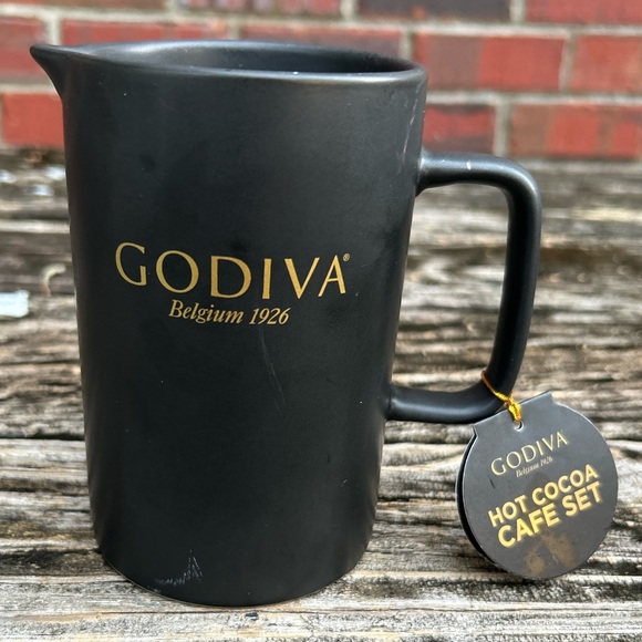NWT Godiva Belgium 1926 Hot Cocoa Ceramic Carafe / Mug, Black Matte Stoneware C5 - Picture 1 of 9